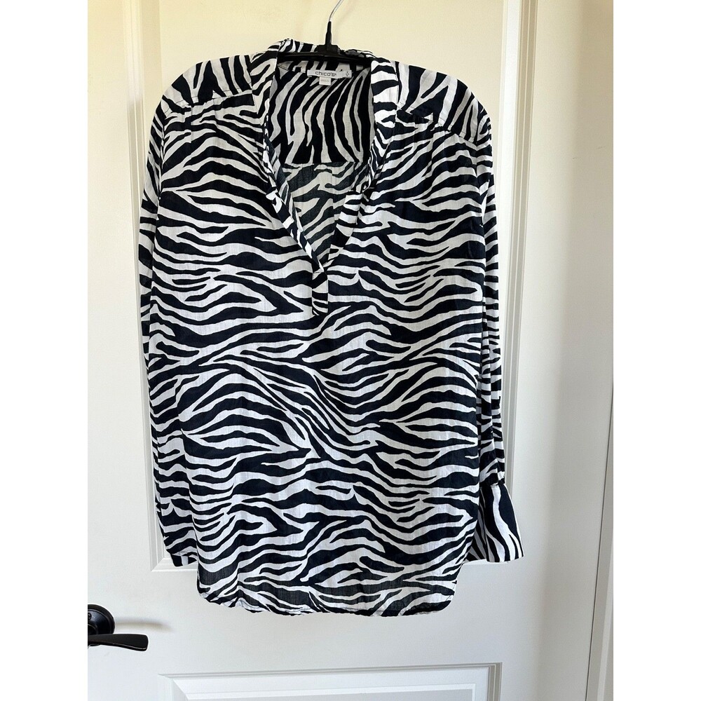 Chico's Black & White Zebra Pullover Print Blouse Chico’s 2 (Large / US 12)